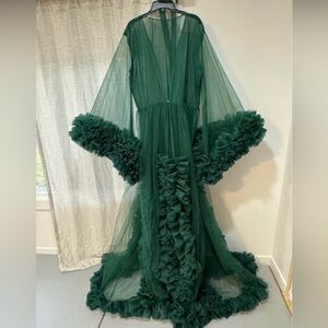 Elegant Green Ruffled Robe - Maternity/Bridal/Boudoir Photoshoot Robe